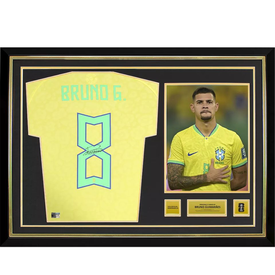 ブルーノ・ギマランイス 【直筆サイン入り】FIFAワールドカップブラジル代表2022ホームユニホーム(フレーム入り）