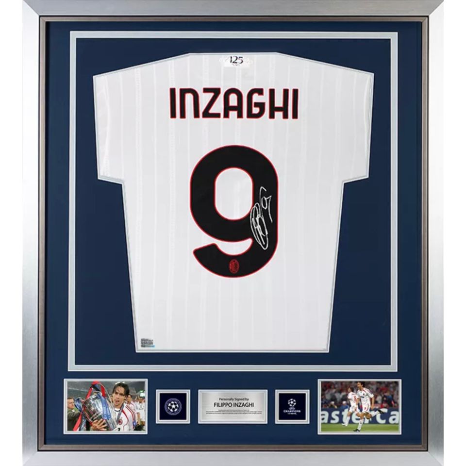フィリッポ・インザーギ 【直筆サイン入り】 UEFAチャンピオンズリーグ公式 ACミラン 2024-25 アウェイユニフォーム（縦型フレーム入り）