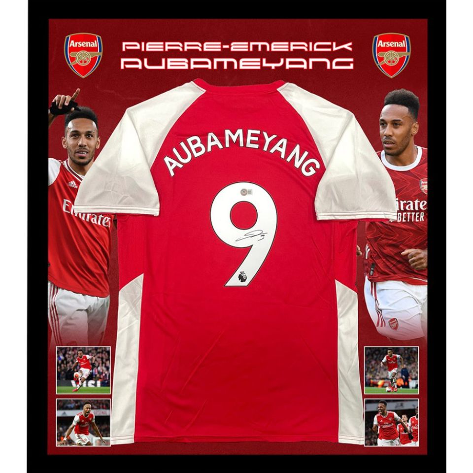 =残り1点=ピエール・オーバメヤン【直筆サイン入り】アーセナルホームユニホーム(フレーム入り)